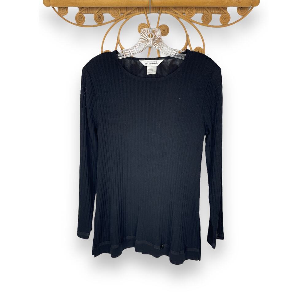 Misook women's long sleeve knit top black M